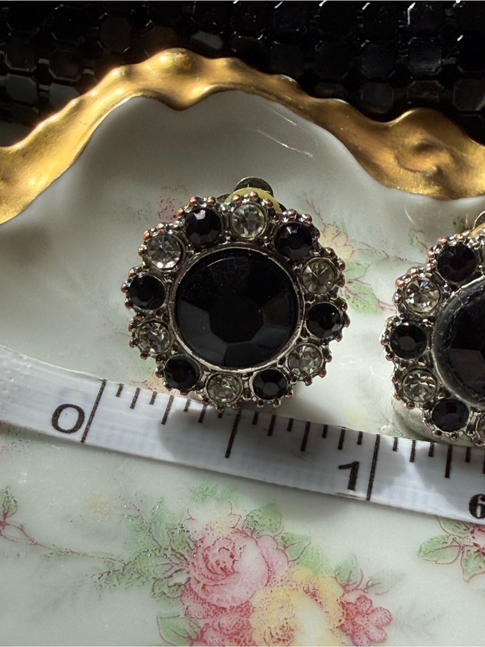 Vintage Black Rhinestone Cluster Clip-On Earrings Statement Glam - Picture 3 of 5